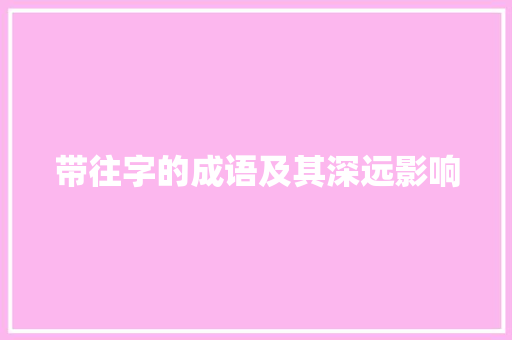 带往字的成语及其深远影响