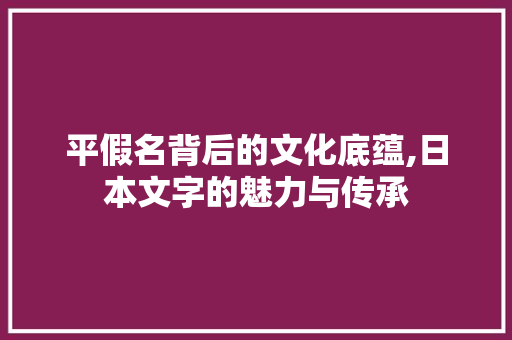 平假名背后的文化底蕴,日本文字的魅力与传承