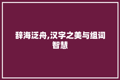辞海泛舟,汉字之美与组词智慧