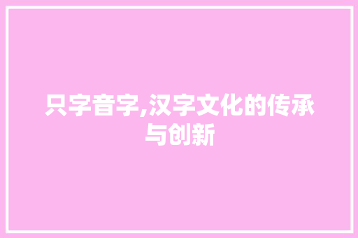 只字音字,汉字文化的传承与创新