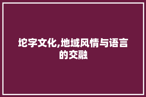 坨字文化,地域风情与语言的交融