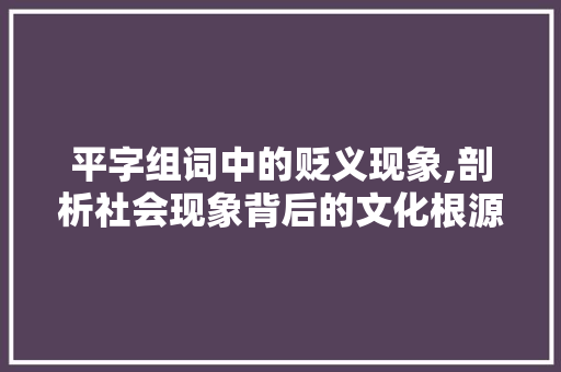 平字组词中的贬义现象,剖析社会现象背后的文化根源