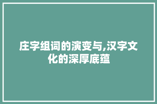 庄字组词的演变与,汉字文化的深厚底蕴