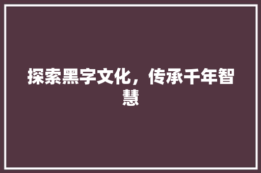 探索黑字文化，传承千年智慧