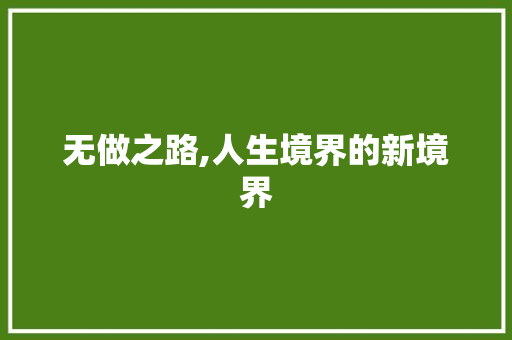 无做之路,人生境界的新境界