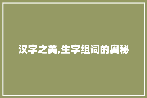 汉字之美,生字组词的奥秘