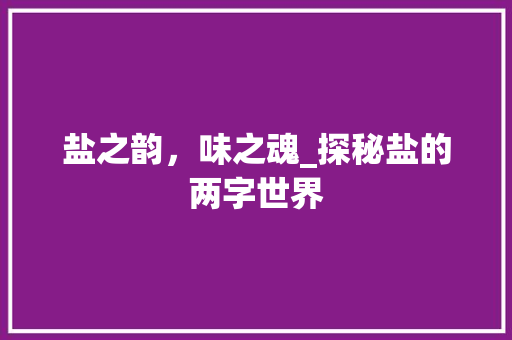 盐之韵，味之魂_探秘盐的两字世界