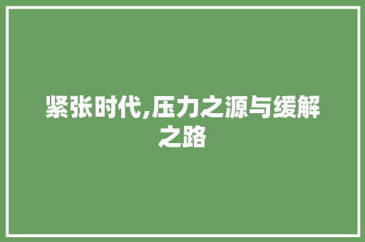 紧张时代,压力之源与缓解之路
