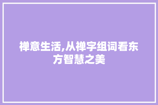 禅意生活,从禅字组词看东方智慧之美