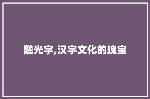 融光字,汉字文化的瑰宝