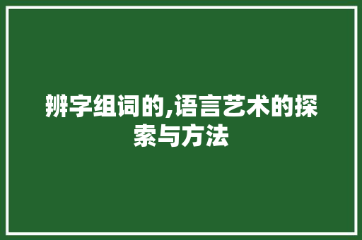 辨字组词的,语言艺术的探索与方法