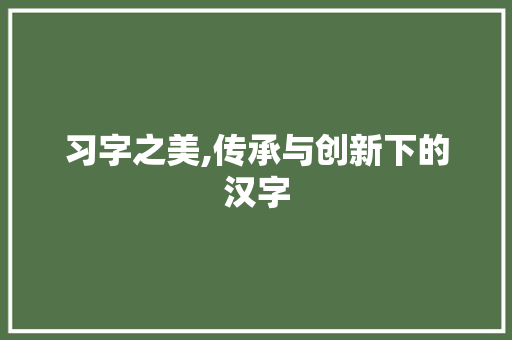 习字之美,传承与创新下的汉字