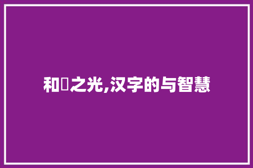 和晅之光,汉字的与智慧