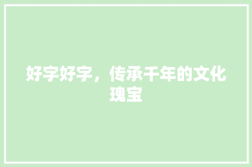 好字好字，传承千年的文化瑰宝