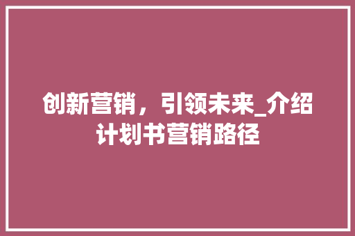 创新营销，引领未来_介绍计划书营销路径