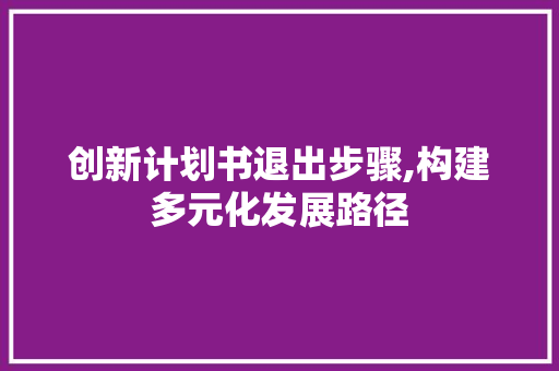 创新计划书退出步骤,构建多元化发展路径