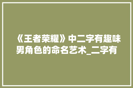 《王者荣耀》中二字有趣味男角色的命名艺术_二字有意思的王者名字男