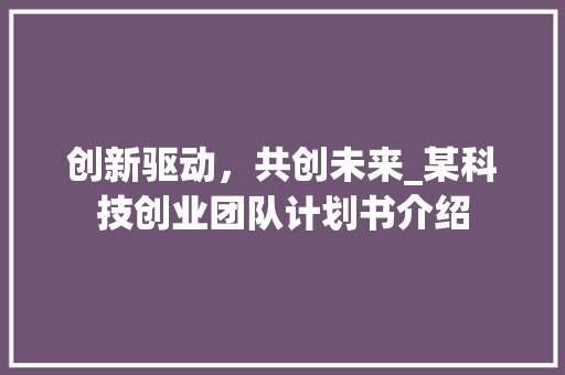 创新驱动，共创未来_某科技创业团队计划书介绍