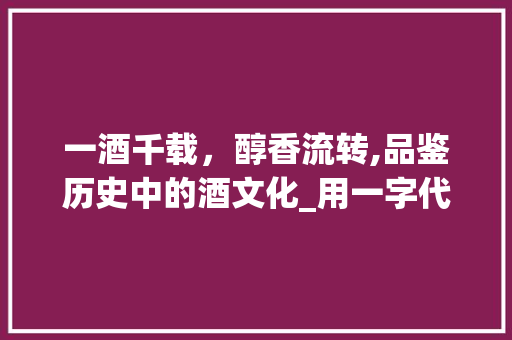 一酒千载，醇香流转,品鉴历史中的酒文化_用一字代表酒的意思是