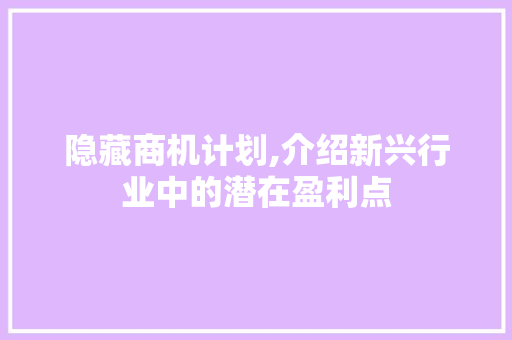 隐藏商机计划,介绍新兴行业中的潜在盈利点