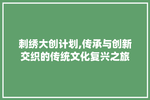 刺绣大创计划,传承与创新交织的传统文化复兴之旅