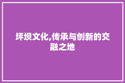 坪坝文化,传承与创新的交融之地