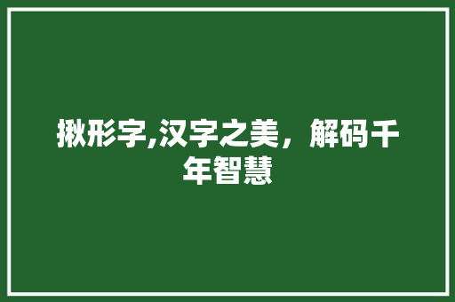 揪形字,汉字之美，解码千年智慧