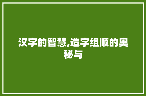汉字的智慧,造字组顺的奥秘与