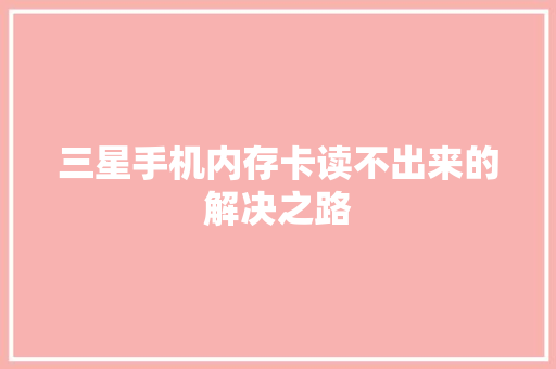 三星手机内存卡读不出来的解决之路