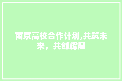 南京高校合作计划,共筑未来，共创辉煌