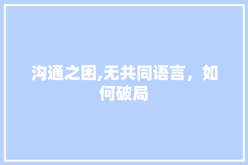 沟通之困,无共同语言，如何破局