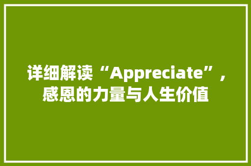 详细解读“Appreciate”,感恩的力量与人生价值