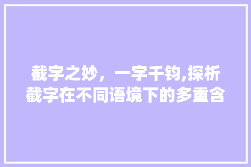 截字之妙，一字千钧,探析截字在不同语境下的多重含义与应用_用截字的不同意思组词