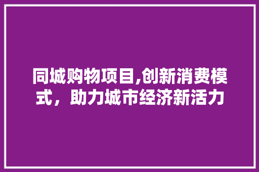 同城购物项目,创新消费模式，助力城市经济新活力
