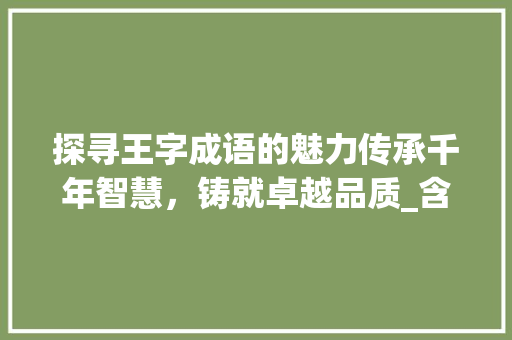 探寻王字成语的魅力传承千年智慧，铸就卓越品质_含有王字的成语意思是什么