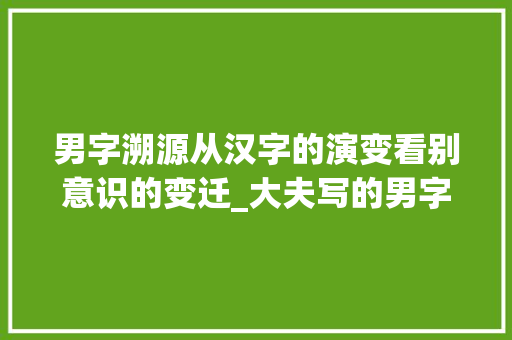 男字溯源从汉字的演变看别意识的变迁_大夫写的男字是什么意思