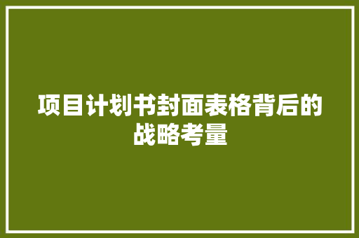 项目计划书封面表格背后的战略考量