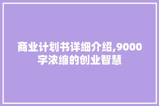 商业计划书详细介绍,9000字浓缩的创业智慧