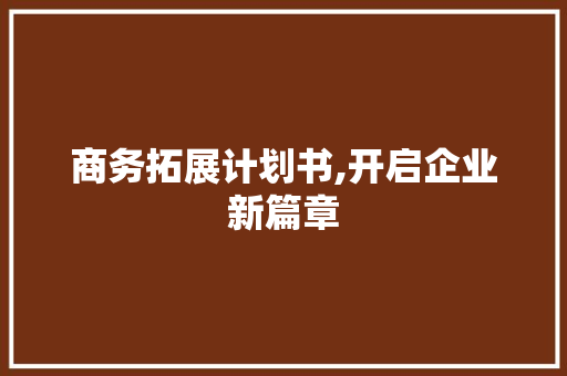 商务拓展计划书,开启企业新篇章