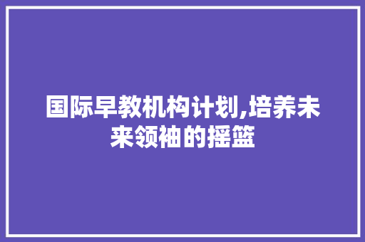 国际早教机构计划,培养未来领袖的摇篮