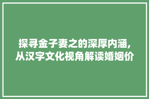探寻金子妻之的深厚内涵,从汉字文化视角解读婚姻价值_金子妻之的字是什么意思