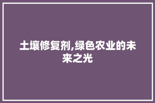 土壤修复剂,绿色农业的未来之光