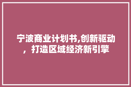 宁波商业计划书,创新驱动，打造区域经济新引擎