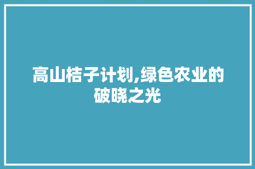 高山桔子计划,绿色农业的破晓之光