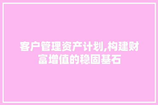 客户管理资产计划,构建财富增值的稳固基石
