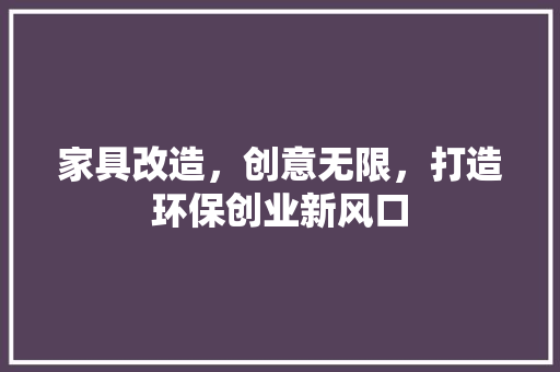 家具改造，创意无限，打造环保创业新风口