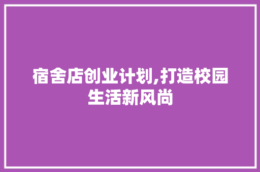 宿舍店创业计划,打造校园生活新风尚