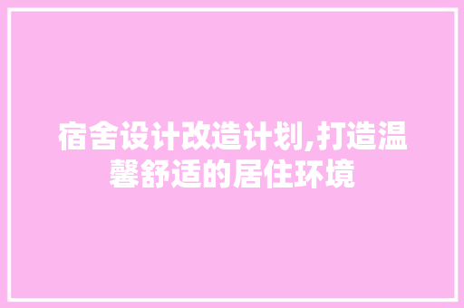 宿舍设计改造计划,打造温馨舒适的居住环境