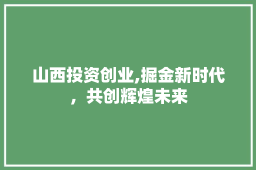 山西投资创业,掘金新时代，共创辉煌未来