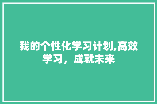 我的个性化学习计划,高效学习，成就未来